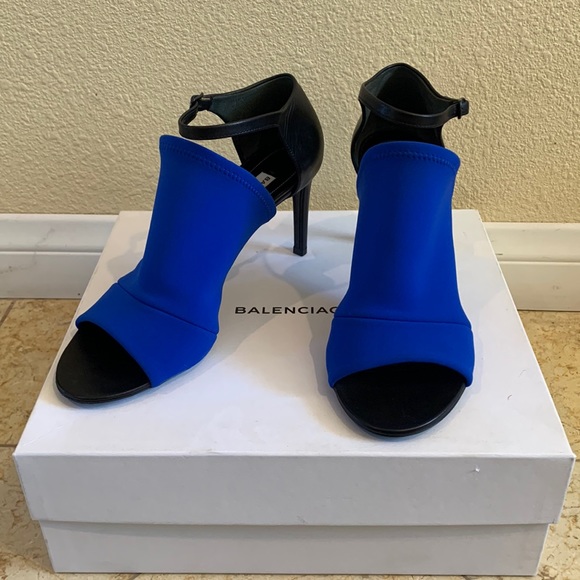 Balenciaga Electric Blue Nylon & Black Leather Heel - Picture 1 of 6